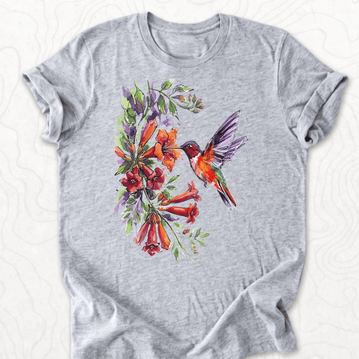 Watercolor Hummingbird Tee - Athletic Heather