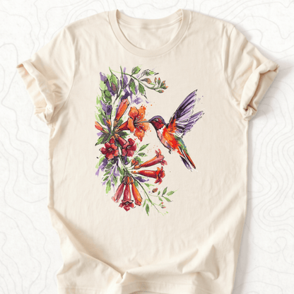 Watercolor Hummingbird Tee - Natural