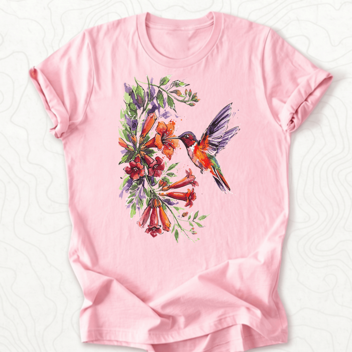 Watercolor Hummingbird Tee - Pink