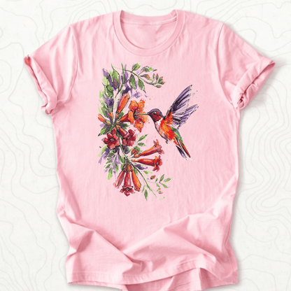 Watercolor Hummingbird Tee - Pink