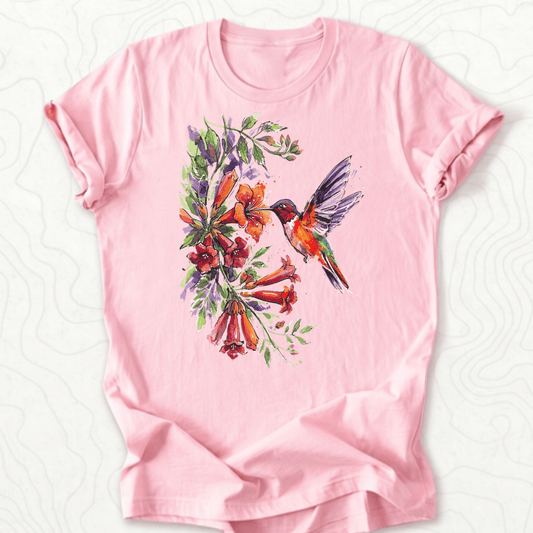 Watercolor Hummingbird Tee - Pink