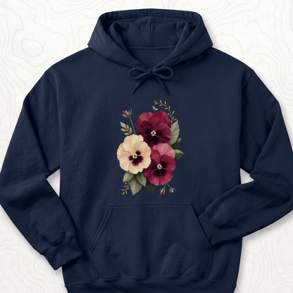 Watercolor Pansies Hoodie - Navy