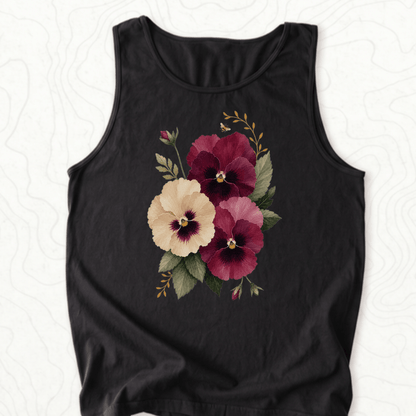 Watercolor Pansies Tank Top - Black