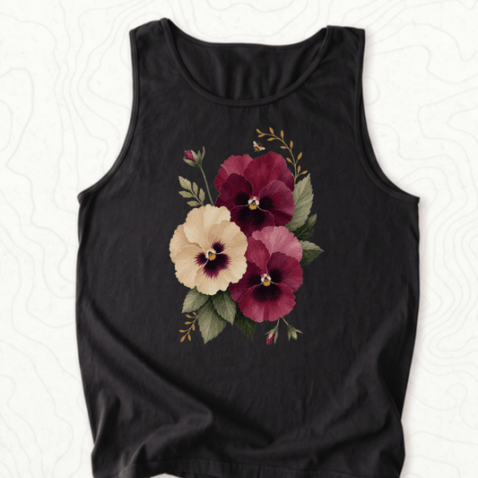 Watercolor Pansies Tank Top - Black