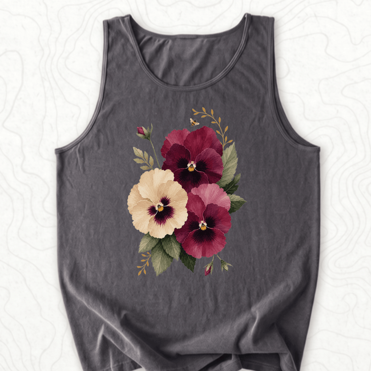 Watercolor Pansies Tank Top - Pepper