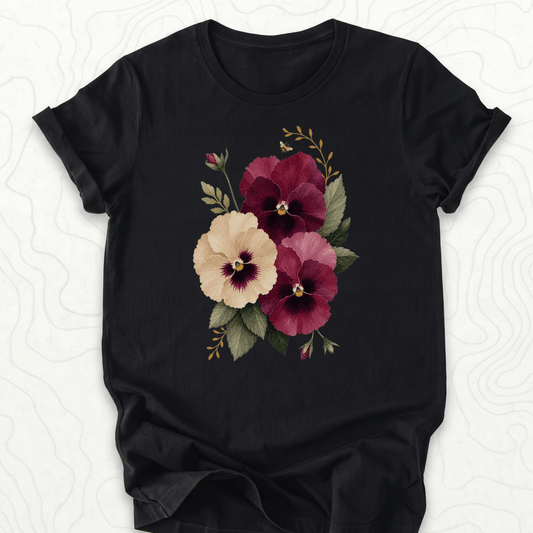 Watercolor Pansies Tee - Black