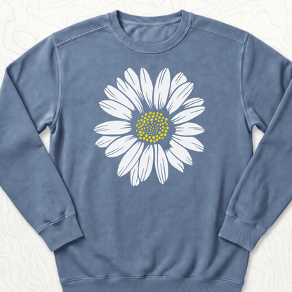 White Daisy Sweatshirt - Blue Jean