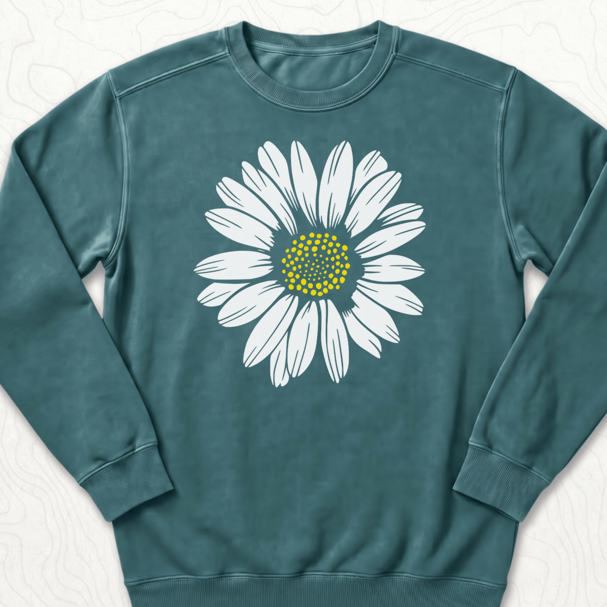 White Daisy Sweatshirt - Blue Spruce
