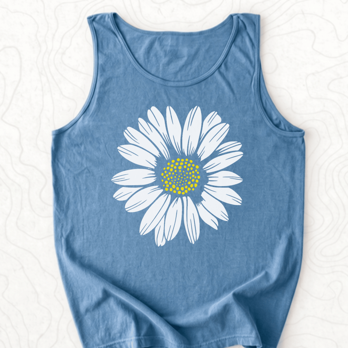 White Daisy Tank Top - Blue Jean
