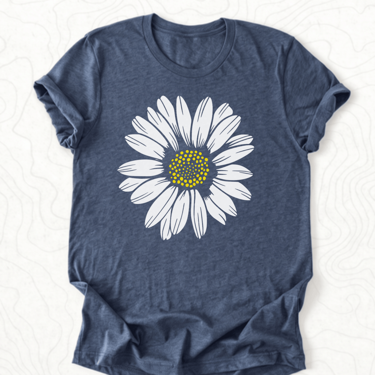 White Daisy Tee - Heather Navy
