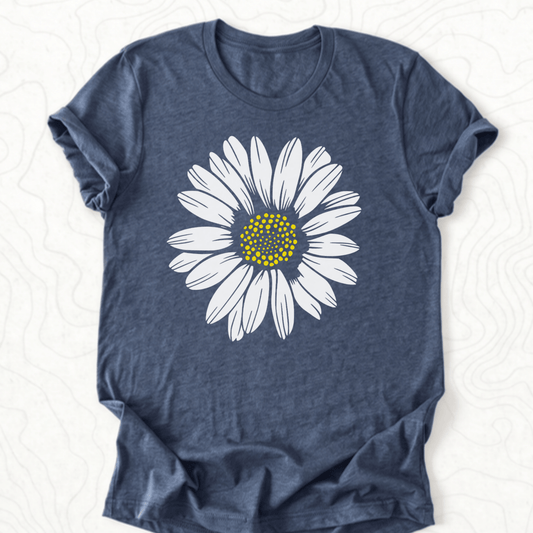 White Daisy Tee - Heather Navy