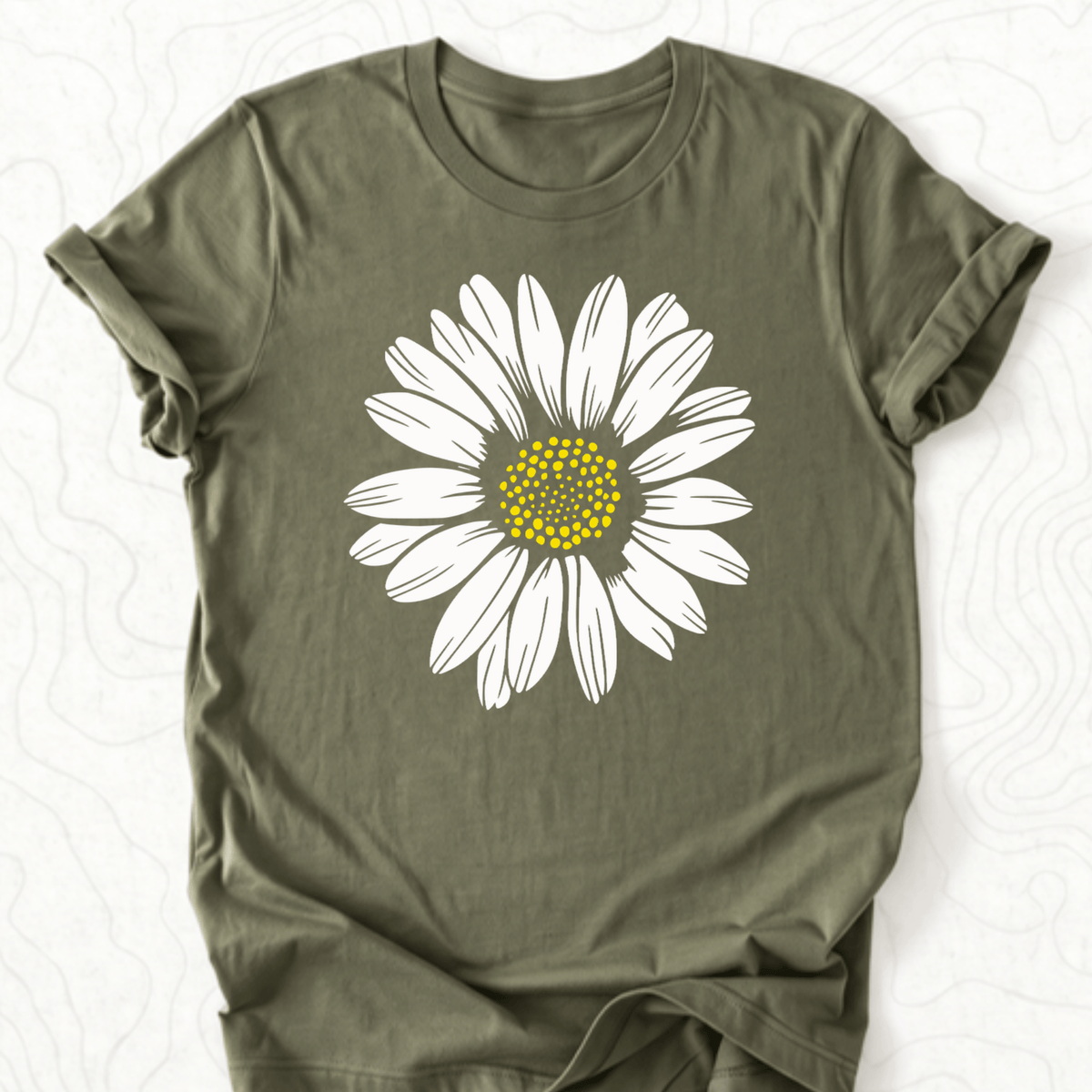 White Daisy Tee - Military Green