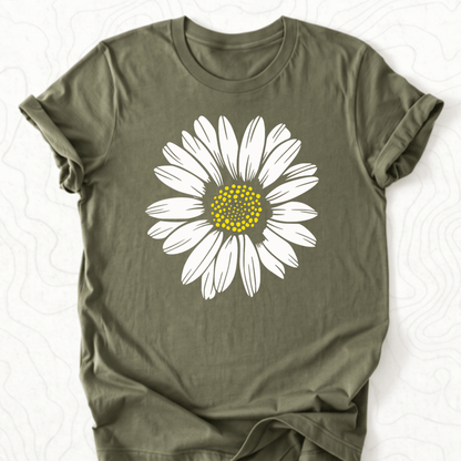 White Daisy Tee - Military Green