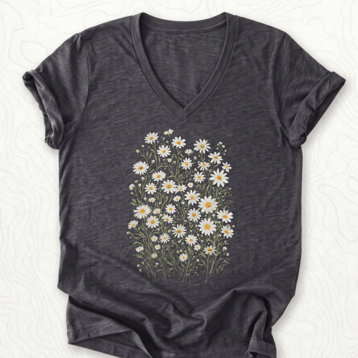 Wild Daisy Bouquet V-Neck - Dark Grey Heather