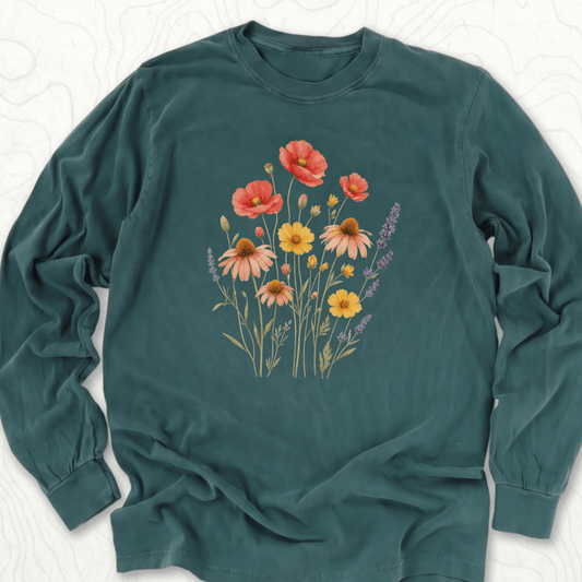 Wildflower Bouquet LS T-shirt - Blue Spruce