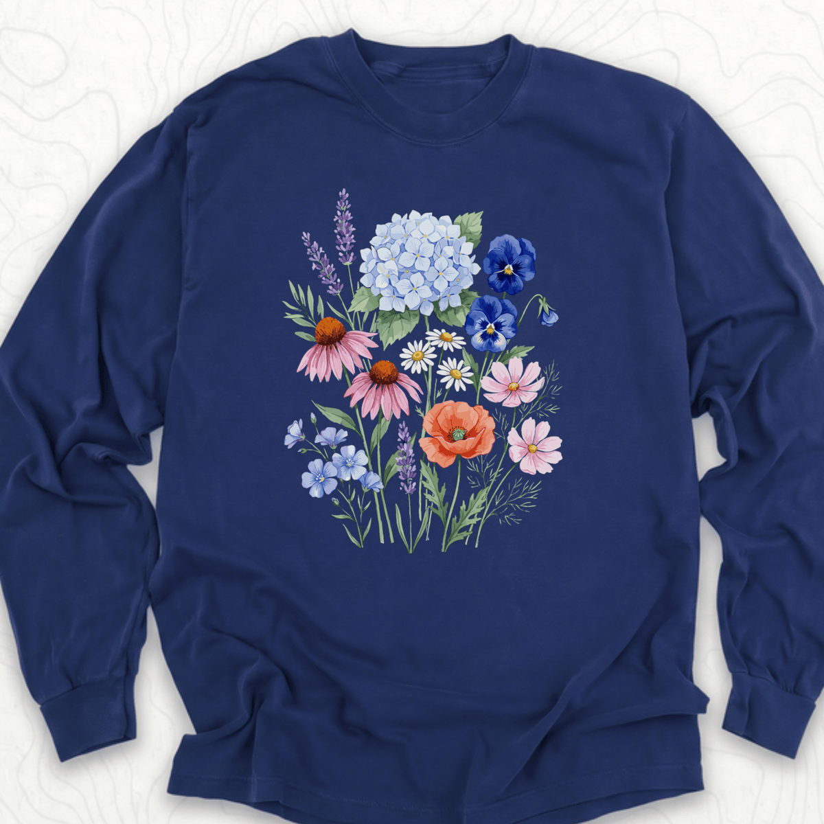 Wildflower Bouquet LS T-shirt - True Navy