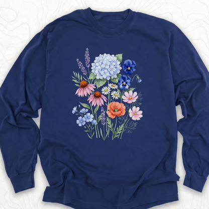 Wildflower Bouquet LS T-shirt - True Navy