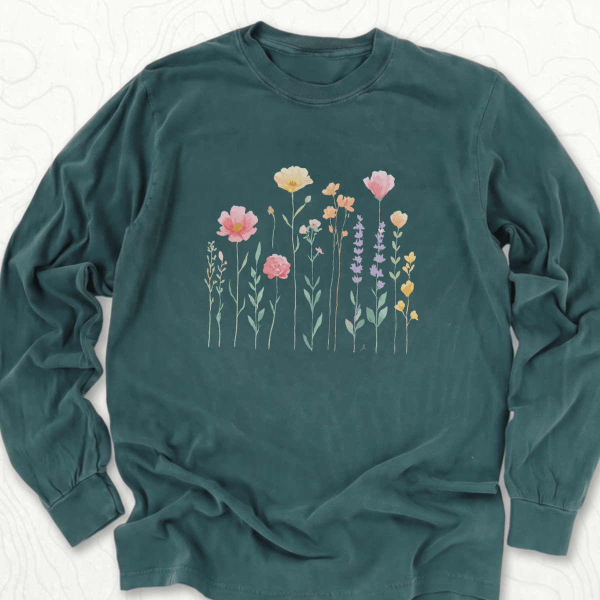 Wildflower Bouquet LS T-shirt - Blue Spruce