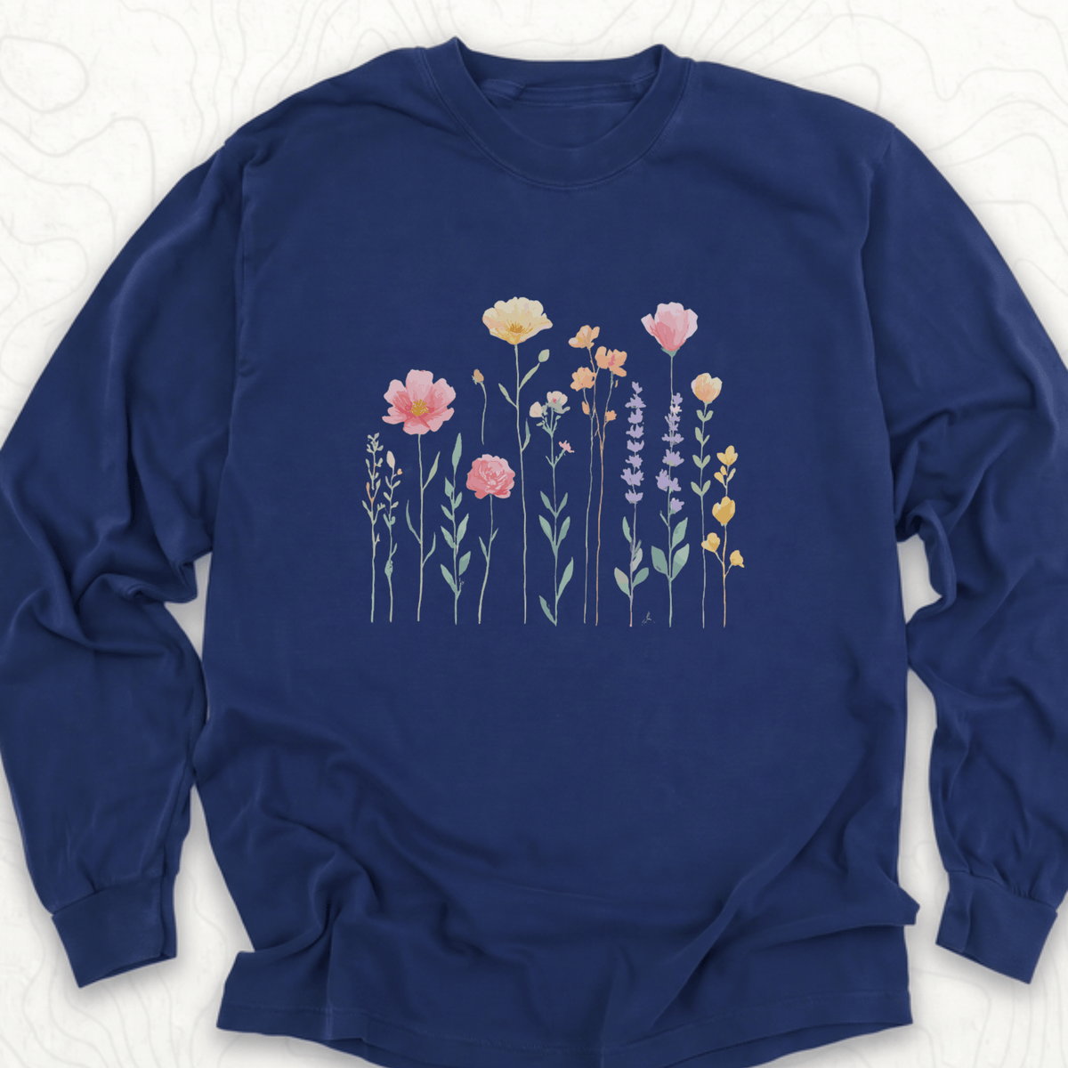 Wildflower Bouquet LS T-shirt - True Navy