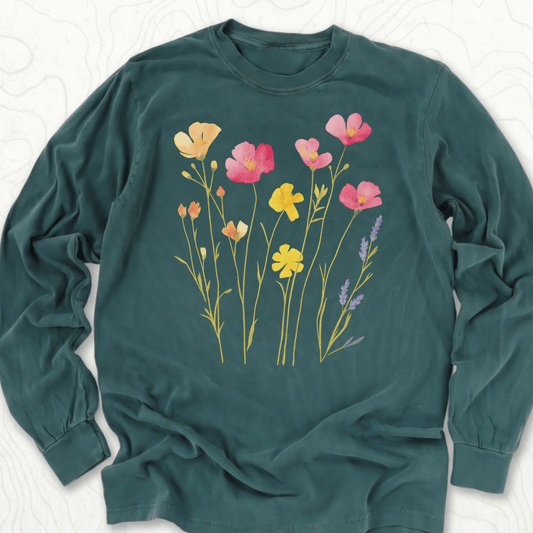 Wildflower Bouquet LS T-shirt - Blue Spruce