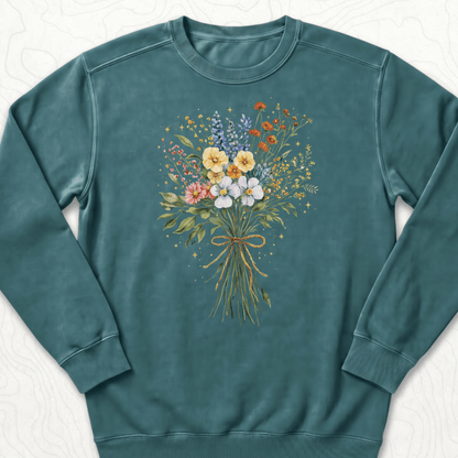 Wildflower Bouquet Sweatshirt - Blue Spruce