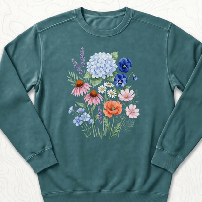 Wildflower Bouquet Sweatshirt - Blue Spruce