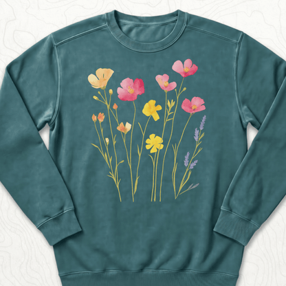 Wildflower Bouquet Sweatshirt - Blue Spruce