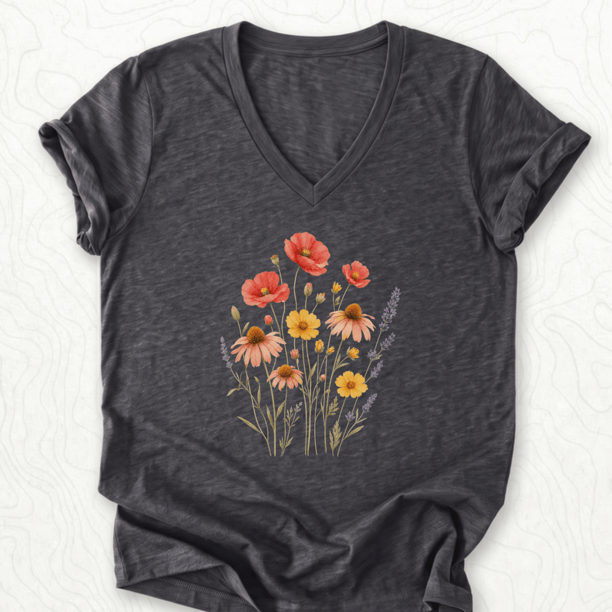 Wildflower Bouquet V-Neck - Dark Grey Heather