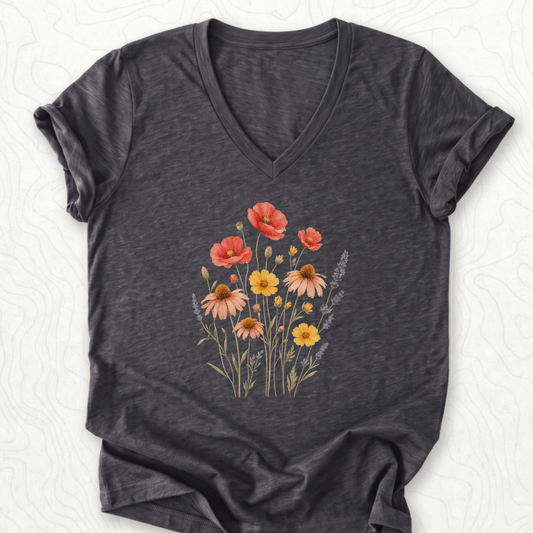 Wildflower Bouquet V-Neck - Dark Grey Heather