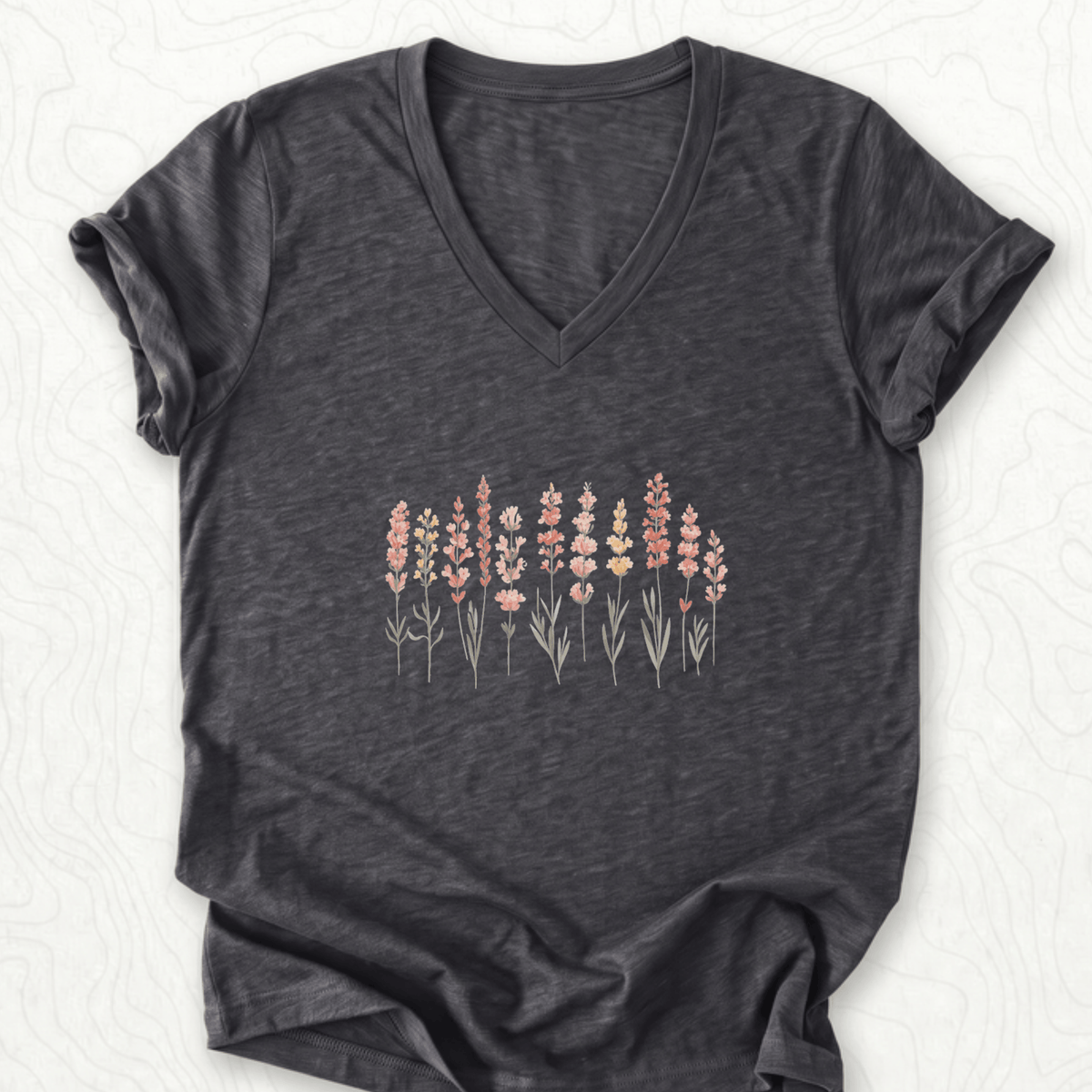 Wildflower Bouquet V-Neck - Dark Grey Heather