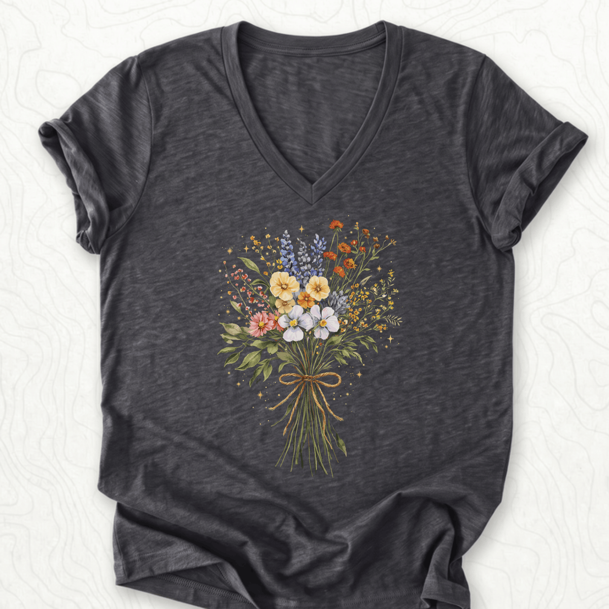 Wildflower Bouquet V-Neck - Dark Grey Heather