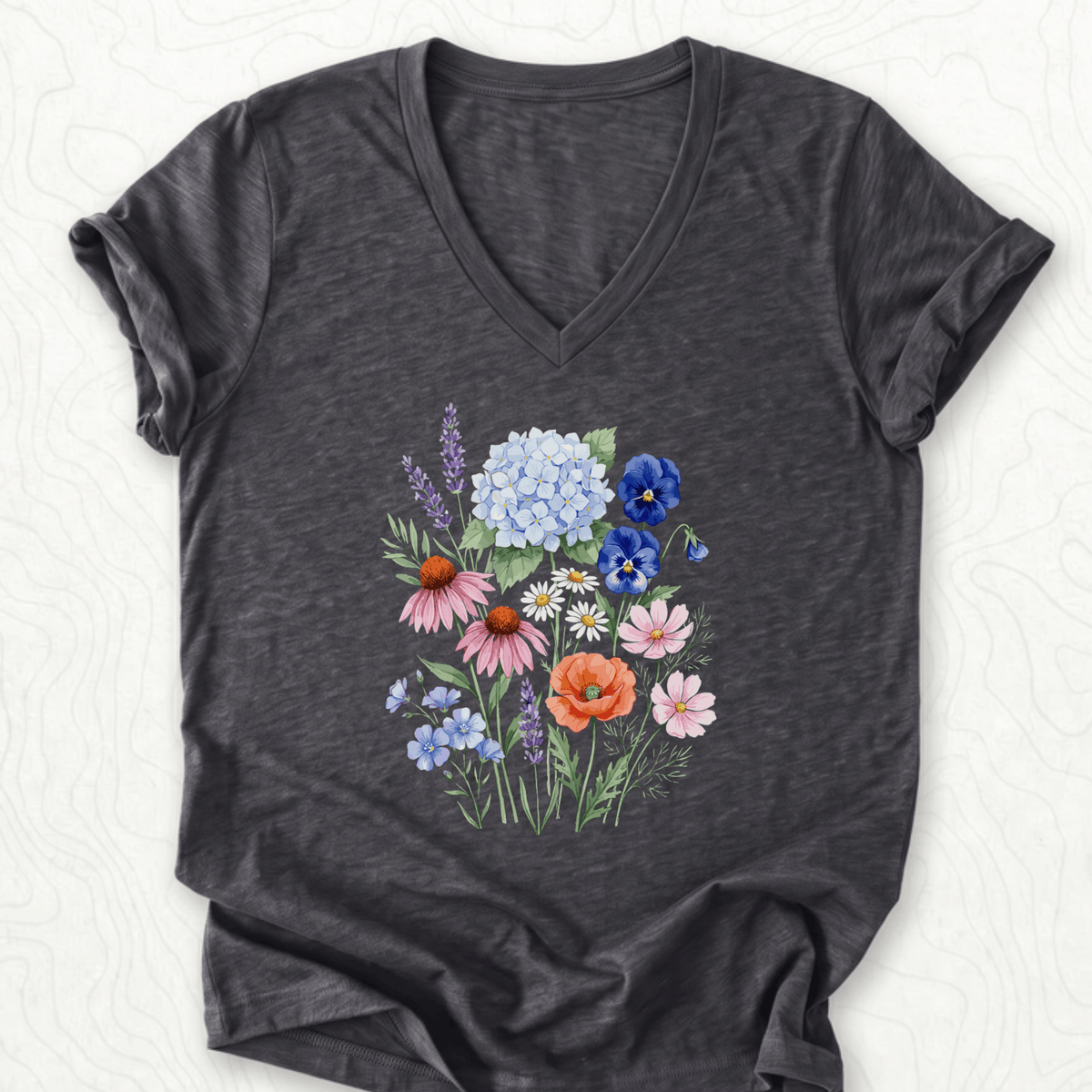 Wildflower Bouquet V-Neck - Dark Grey Heather