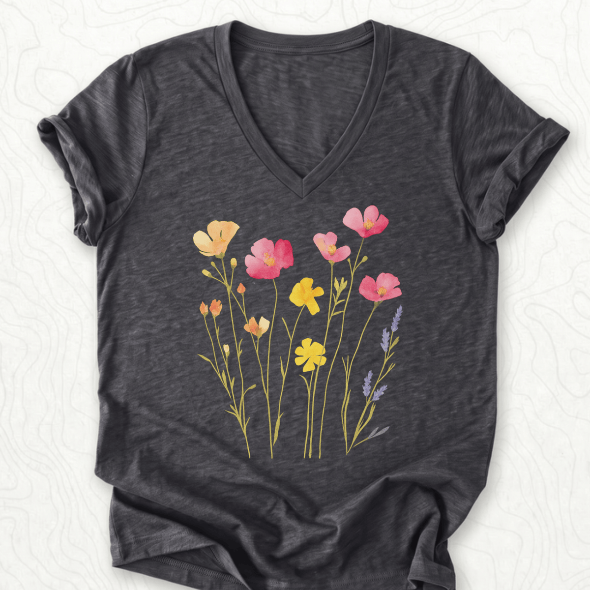 Wildflower Bouquet V-Neck - Dark Grey Heather
