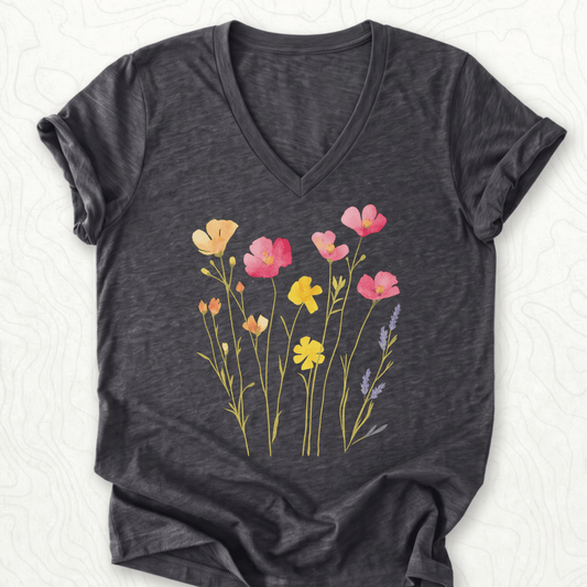 Wildflower Bouquet V-Neck - Dark Grey Heather