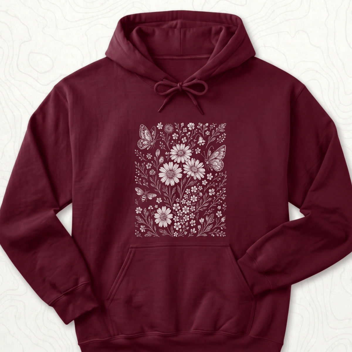 Wildflower Butterflies Hoodie - Maroon