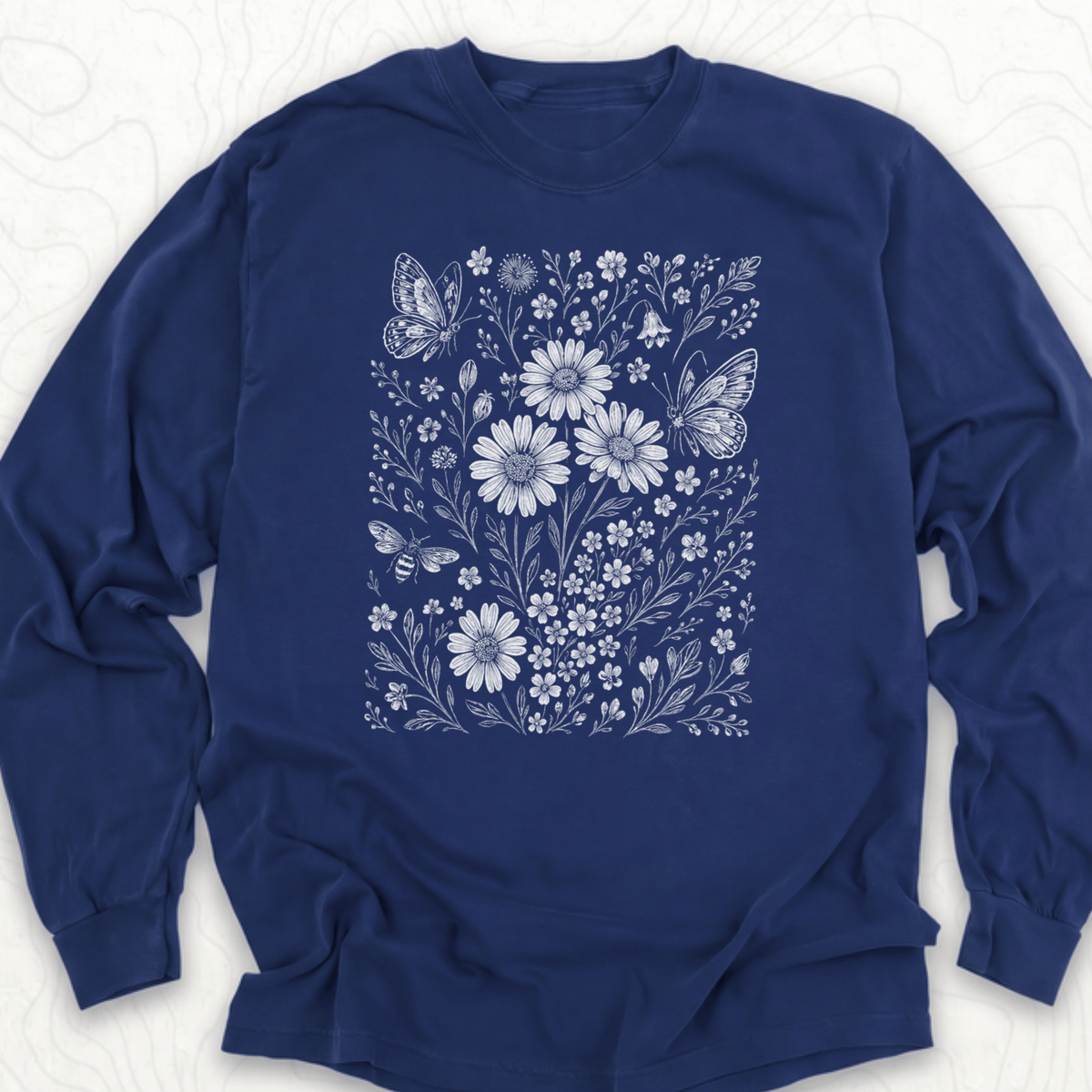 Wildflower Butterflies LS T-shirt - True Navy