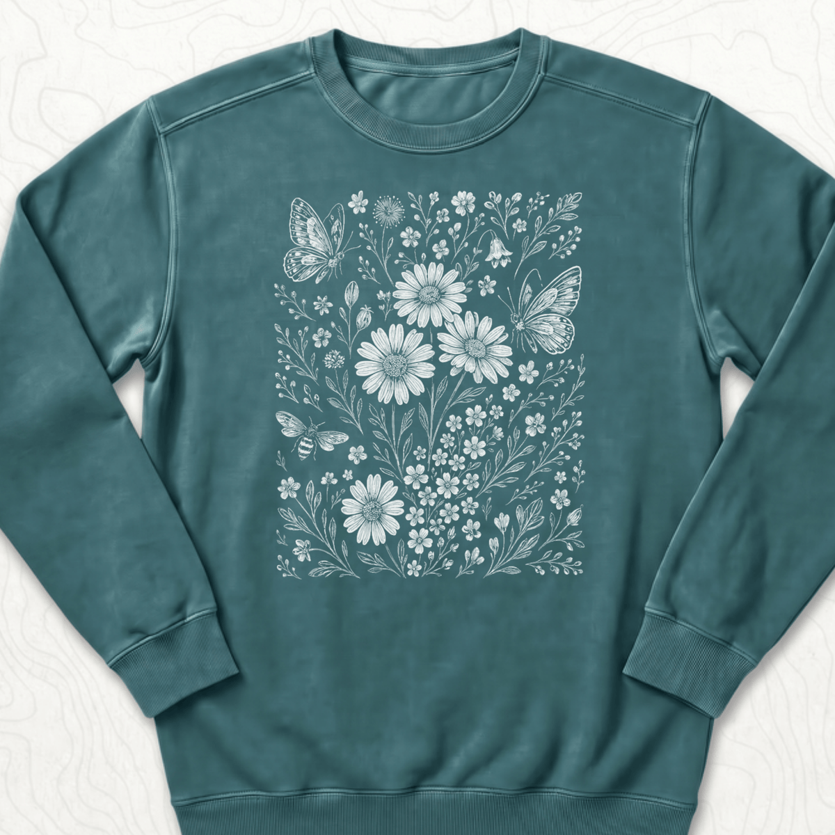 Wildflower Butterflies Sweatshirt - Blue Spruce