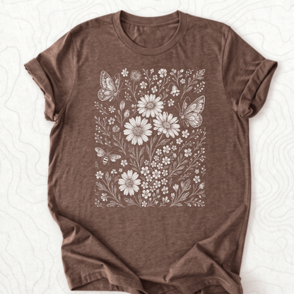 Wildflower Butterflies Tee - Heather Brown