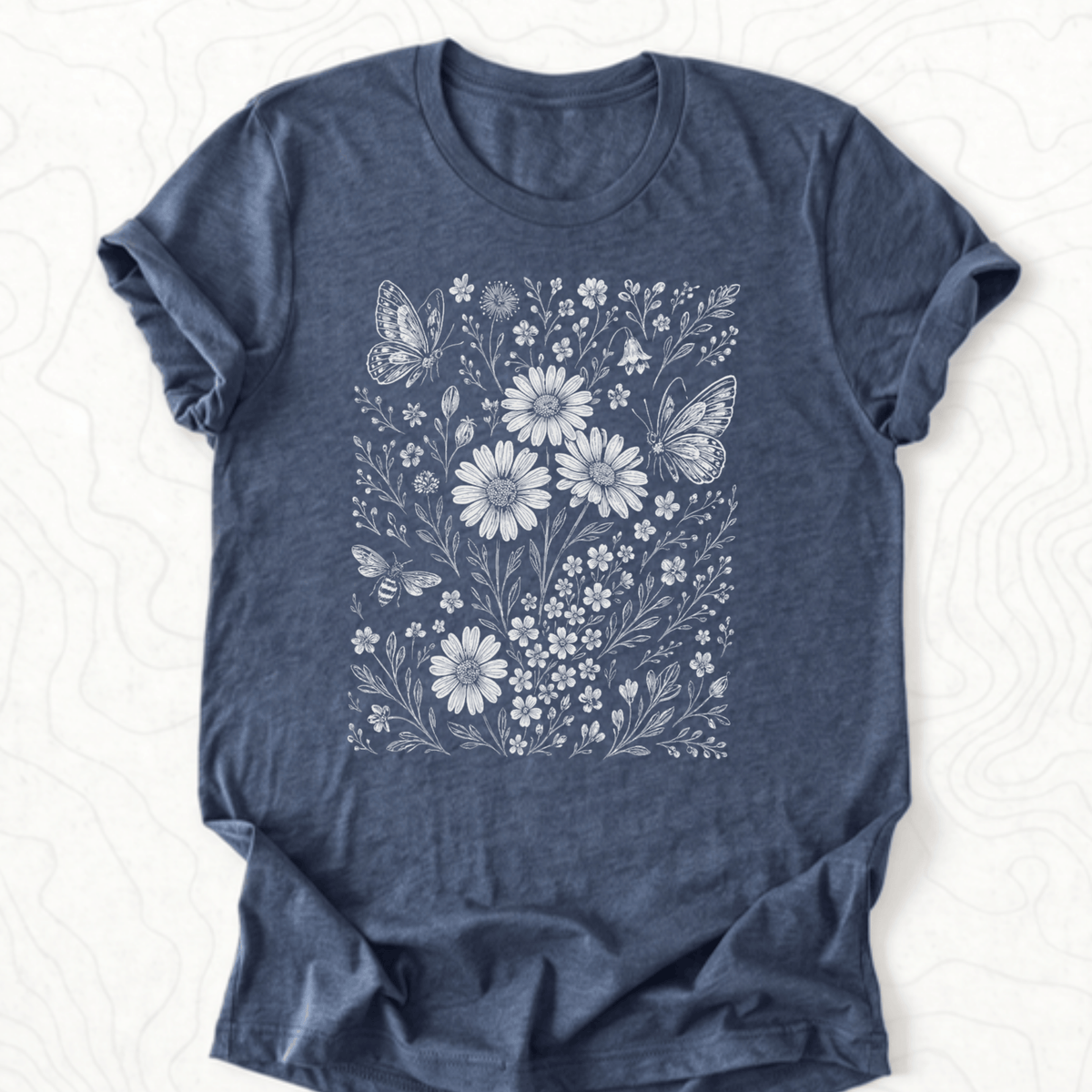 Wildflower Butterflies Tee - Heather Navy