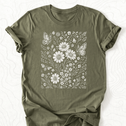 Wildflower Butterflies Tee - Military Green