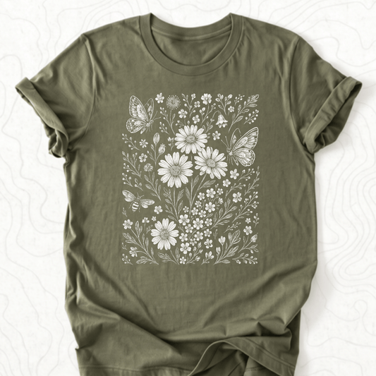 Wildflower Butterflies Tee - Military Green