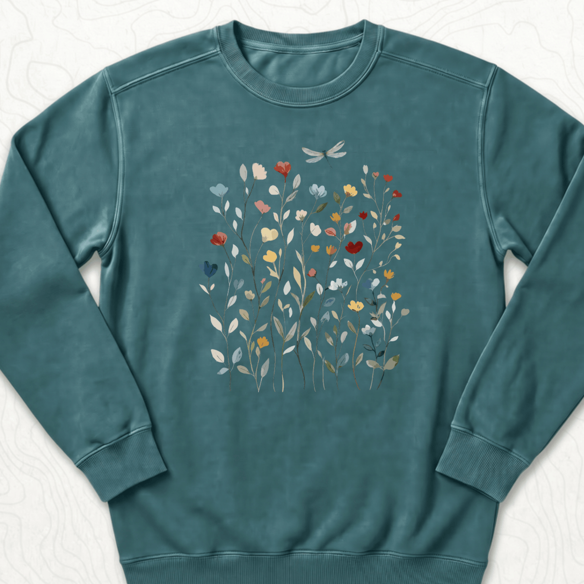 Wildflower Dragonfly Sweatshirt - Blue Spruce