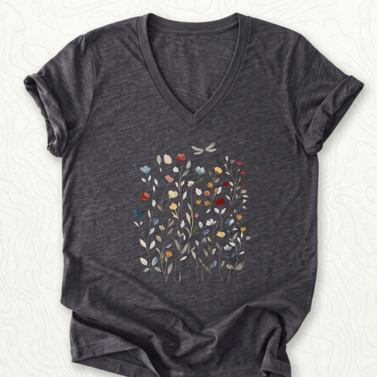 Wildflower Dragonfly V-Neck - Dark Grey Heather