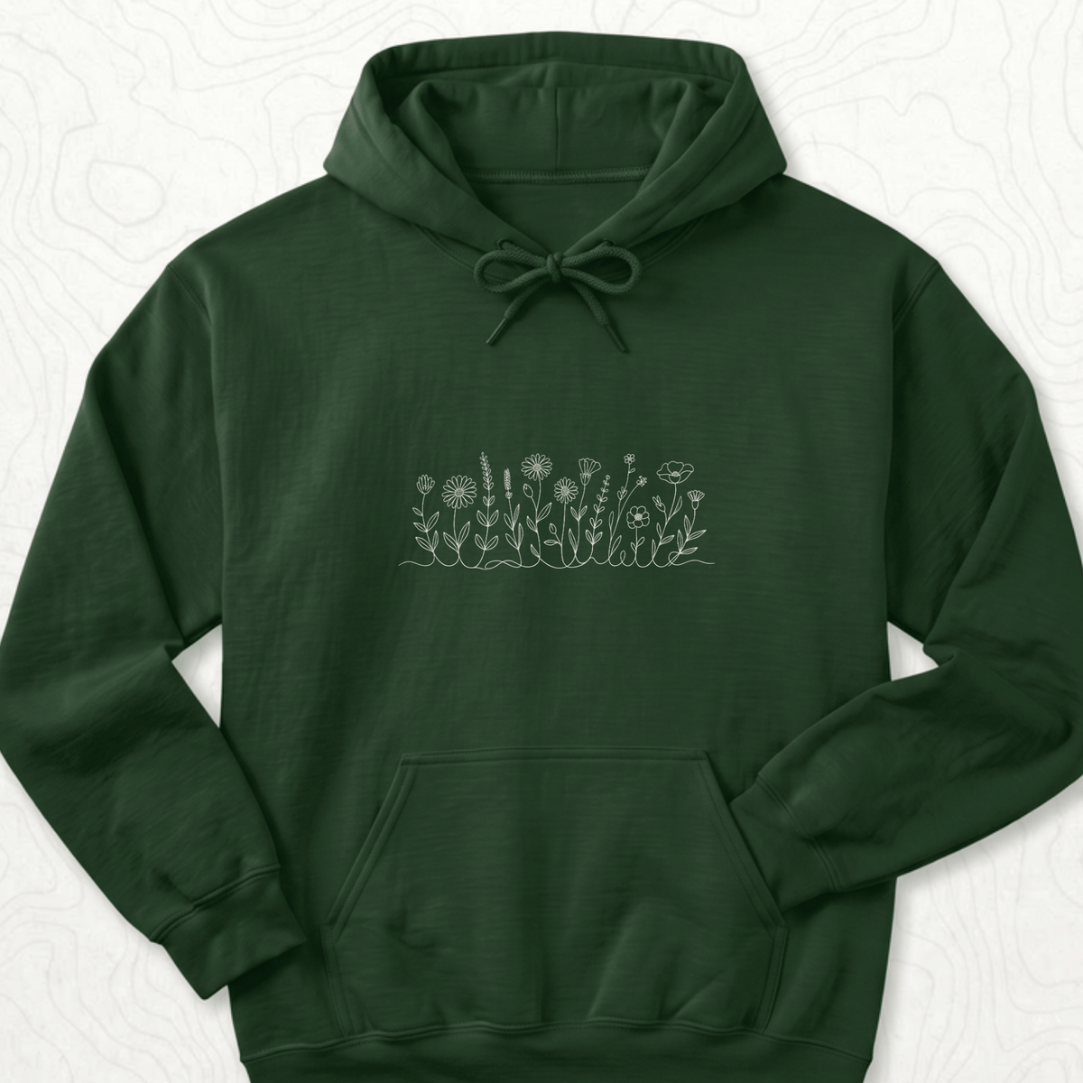 Wildflower Line Art Hoodie - Forest Green