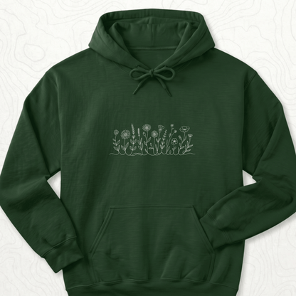 Wildflower Line Art Hoodie - Forest Green