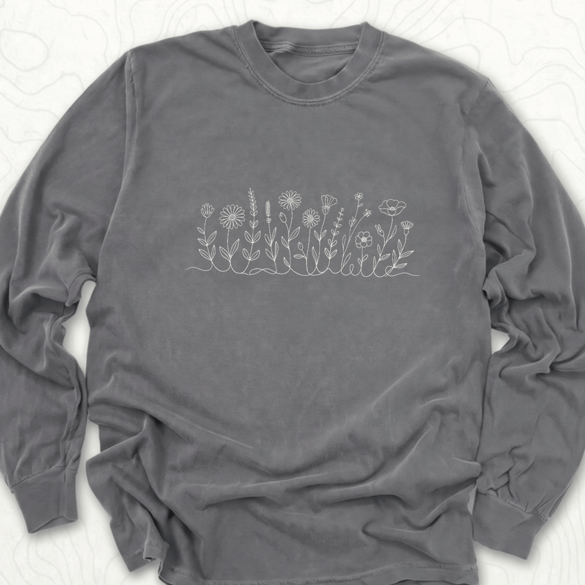 Wildflower Line Art LS T-shirt - Pepper
