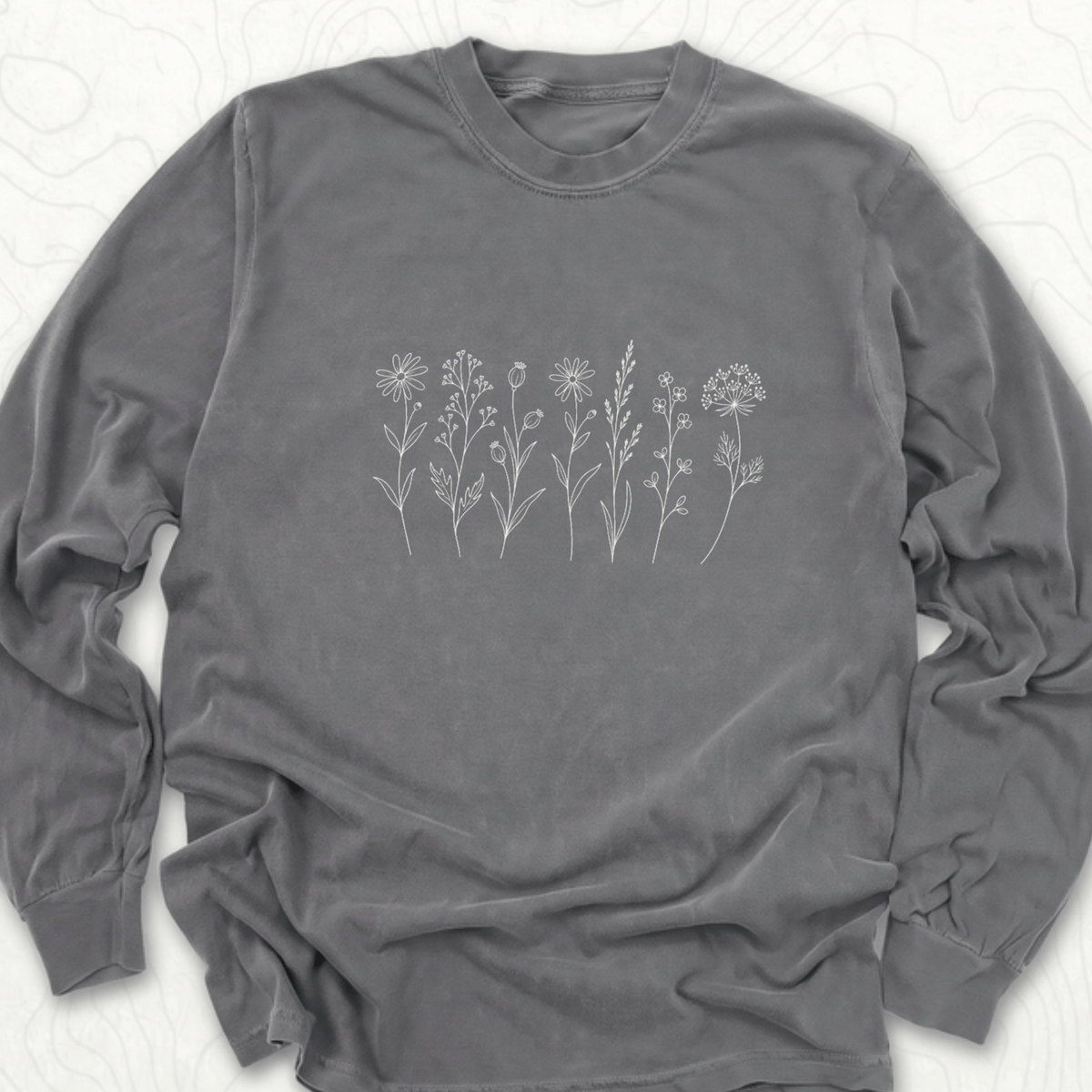 Wildflower Line Art LS T-shirt - Pepper