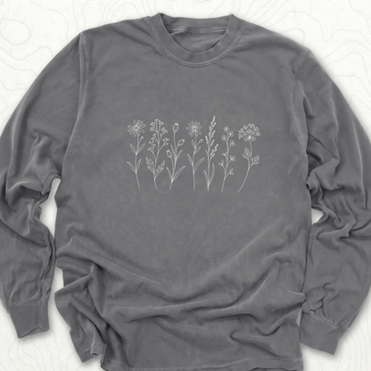 Wildflower Line Art LS T-shirt - Pepper
