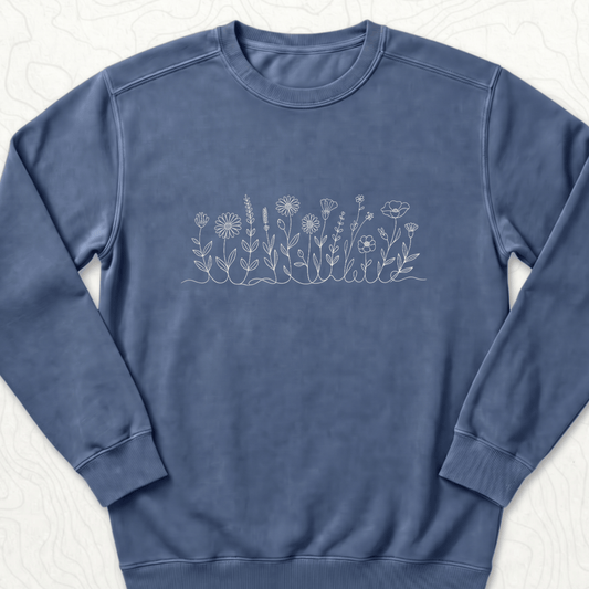 Wildflower Line Art Sweatshirt - Denim