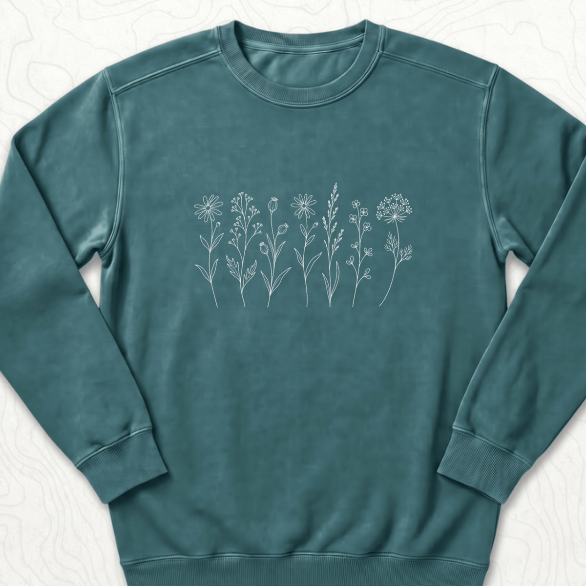 Wildflower Line Art Sweatshirt - Blue Spruce